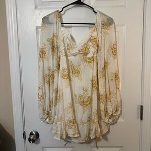 Hello Molly Backless Dress - White and Gold Floral